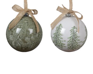 Decoris kerstbal foam wit/groen - L 8 x B 8 x H 9,3 cm
