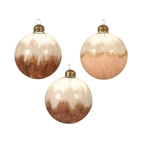Decoris kerstbal glas blushing color at the bottom gold glitter on edge 3kl.ass