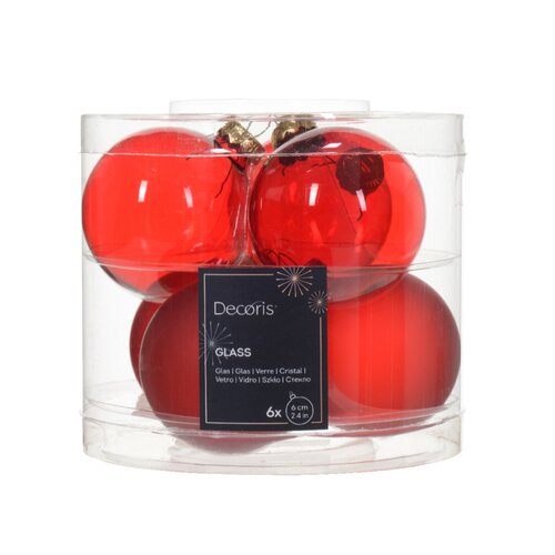 Decoris kerstbal glas kerstrood D 6 cm 6 stuks