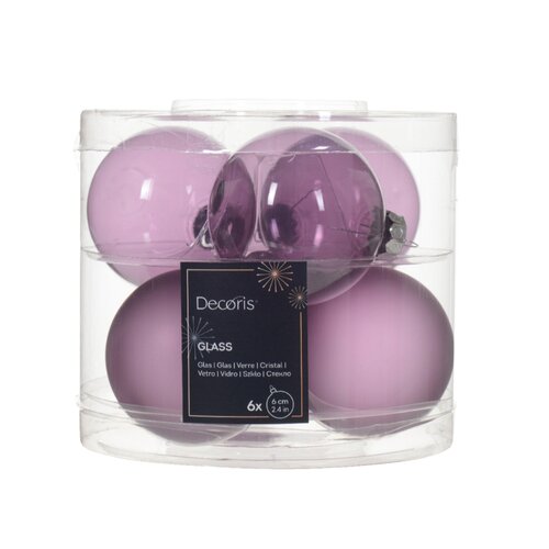 Decoris kerstbal glas chrystal paars D 6 cm 6 stuks