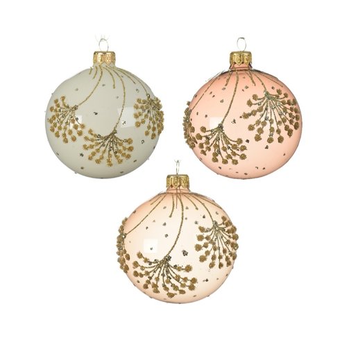 Decoris kerstbal glas enamel, shiny unsilvered branch 3ass