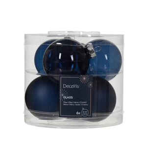 Decoris kerstbal glas Night blue 6 stuks - D 6 cm