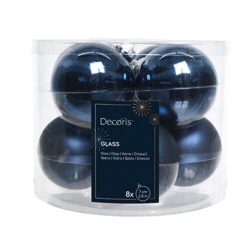 Decoris kerstbal glas Night blue 8 stuks - D 7 cm