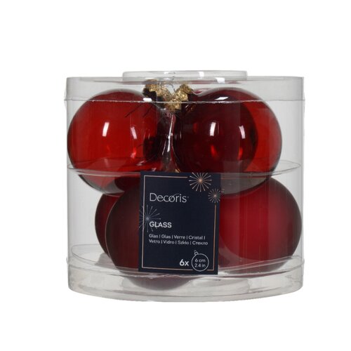 Decoris kerstbal glas ossenbloed rood 6 stuks - D 6 cm
