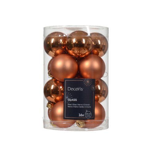 Decoris kerstbal glas Red copper 16 stuks - D 3.5 cm