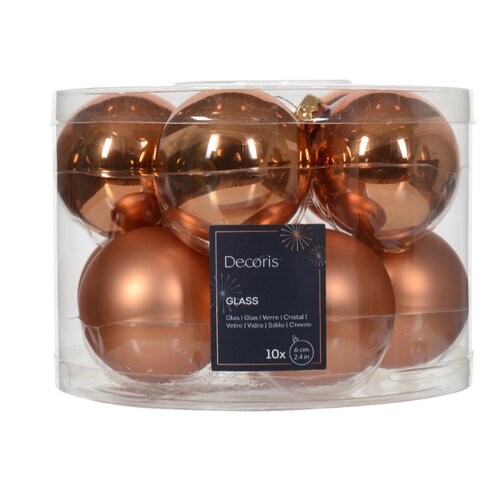 Decoris kerstbal glas Red copper 10 stuks - D 6 cm