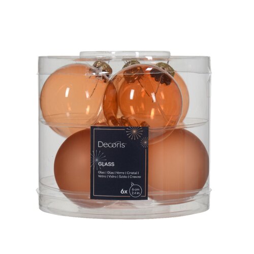 Decoris kerstbal glas Red copper 6 stuks - D 6 cm