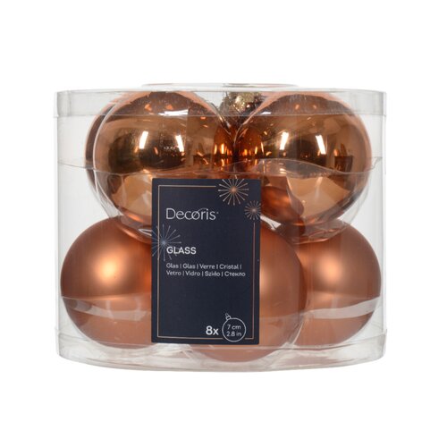 Decoris kerstbal glas Red copper 8 stuks - D 7 cm