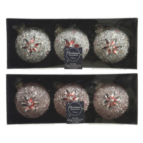 Decoris kerstballen glas shiny color diamond,parel,sequins,bead,flower 2kl.ass