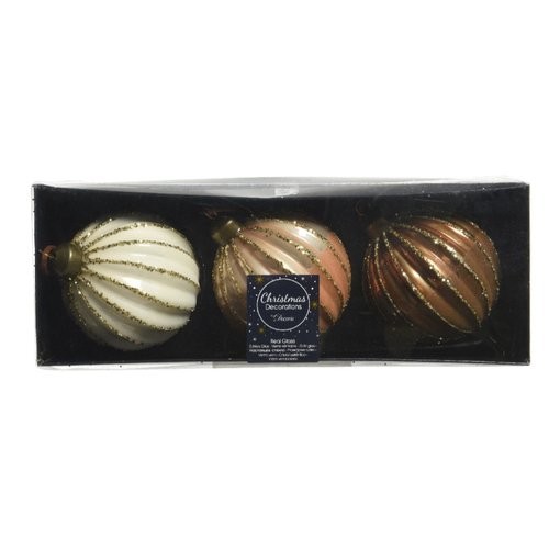 Decoris kerstballen glas zilver inside w shiny color flock,glitter on ridges mix