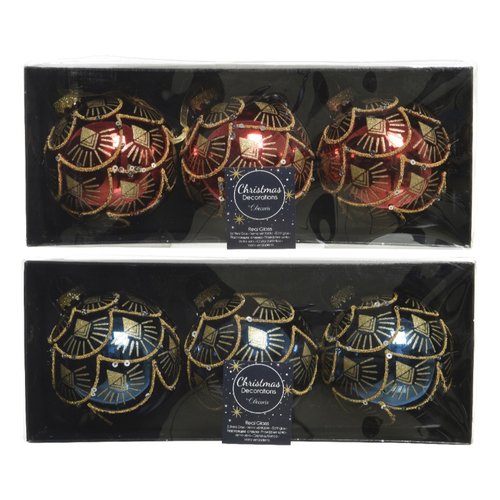 Decoris kerstballen glas zilver inside w shiny color glitter,bead,sequin 2kl.ass
