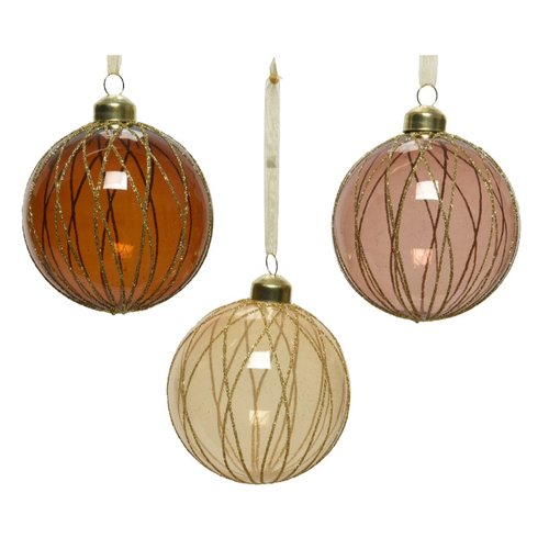 Decoris kerstbal glas transparent w shiny color gold glitter stripes 3kl.ass