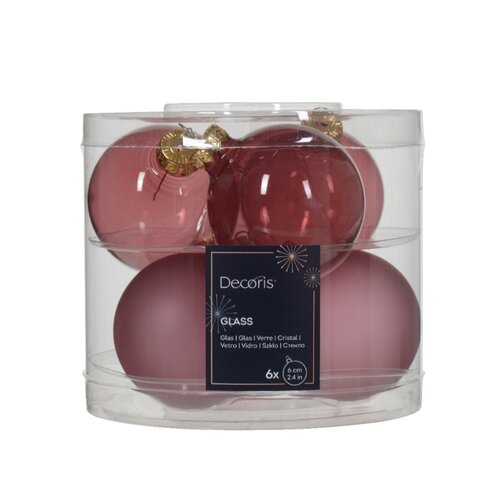 Decoris kerstbal glas velvet roze D 6 cm 6 stuks