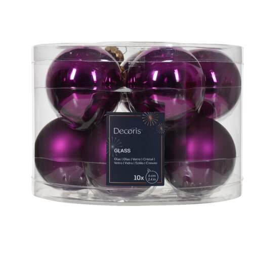 Decoris kerstbal glas violet D 6 cm 10 stuks