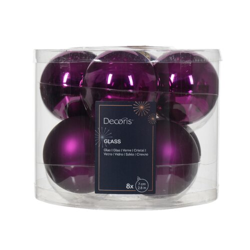 Decoris kerstbal glas violet D 7 cm 8 stuks