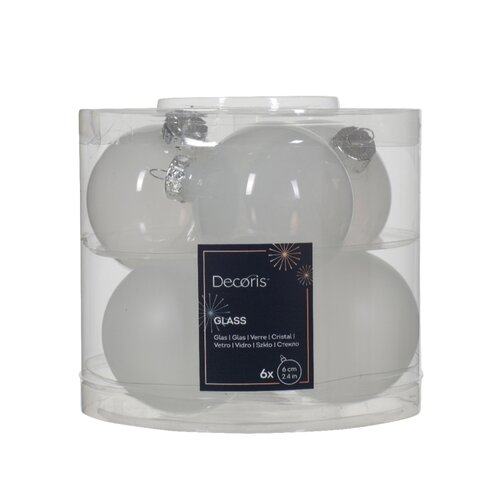 Decoris kerstbal glas winterwit D 6 cm 6 stuks