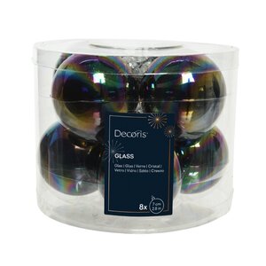 Decoris kerstbal glas Zwart iris D 7 cm 8 stuks