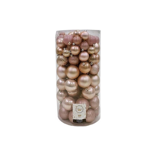 Decoris kunststof kerstballen blush pink 100 stuks - D 4/6/8 cm