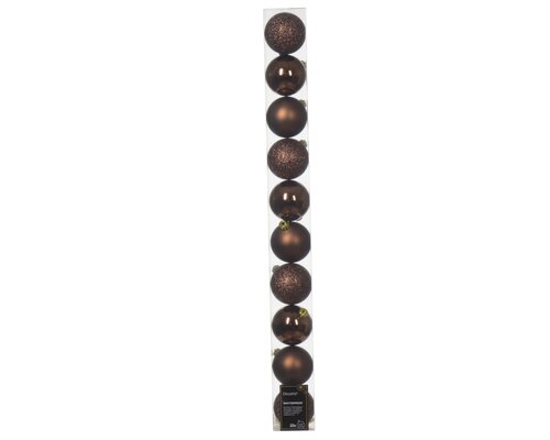 Decoris kunststof kerstballen tube espresso - 10 stuks