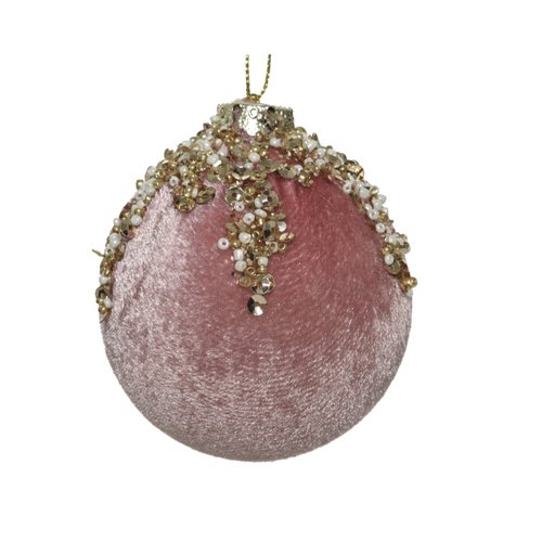 Decoris Kerstbal kunststof met glitters - Velours roze