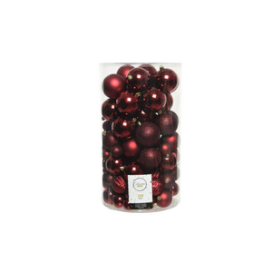 Decoris kunststof kerstballen oxblood 100 stuks - D 4/6/8 cm