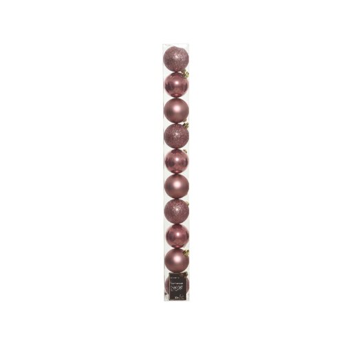Decoris kerstbal kunststof velvet roze D 6 cm 10 stuks