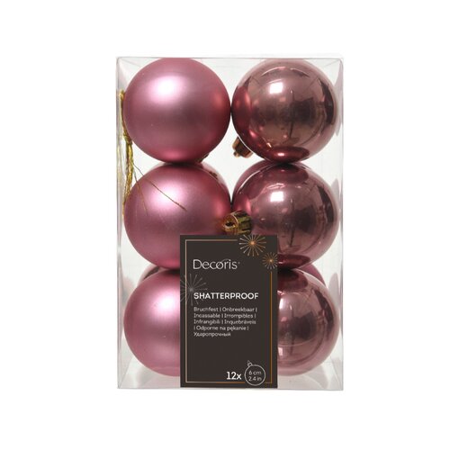 Decoris kerstbal kunststof velvet roze D 6 cm 12 stuks