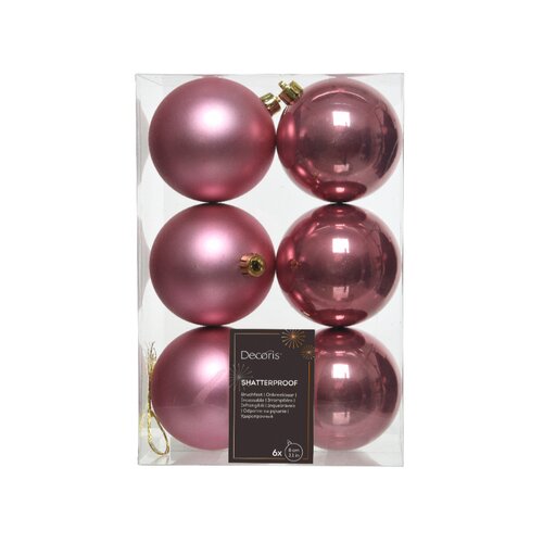 Decoris kerstbal kunststof velvet roze D 8 cm 6 stuks
