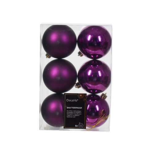 Decoris kerstbal kunststof violet D 8 cm 6 stuks