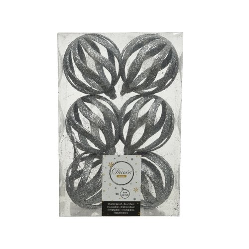 Decoris Kerstbal plastic glitter - zilver