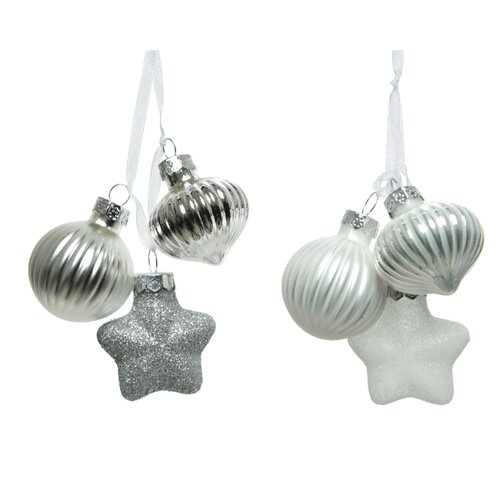 Decoris kerstbal trosmix glas zilver 11.5 cm
