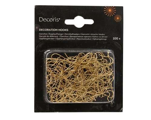 Decoris Kerstbalhaakjes ijzer - L3,5cm Goud 100 stuks