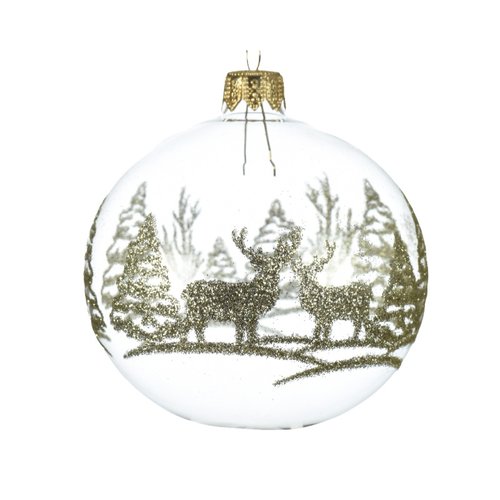 Decoris kerstballen glas clear deer in forest - transparant