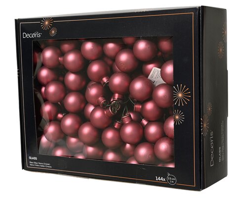 Decoris Kerstballen glas - D2,5cm Donkerroze 12 stuks - afbeelding 1