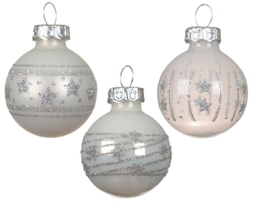 Decoris Kerstballen glas - D3cm Winterwit 9 stuks - afbeelding 2