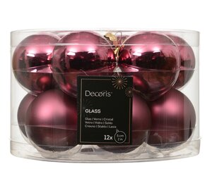 Decoris Kerstballen glas - D5cm Donkerroze 12 stuks - afbeelding 1