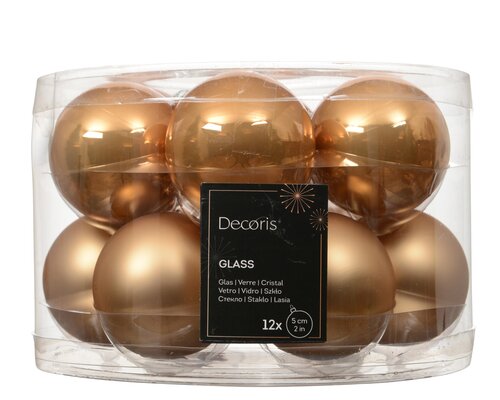 Decoris Kerstballen glas - D5cm Karamelbruin 12 stuks - afbeelding 1