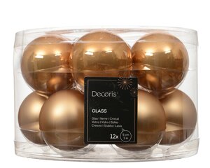 Decoris Kerstballen glas - D5cm Karamelbruin 12 stuks - afbeelding 1