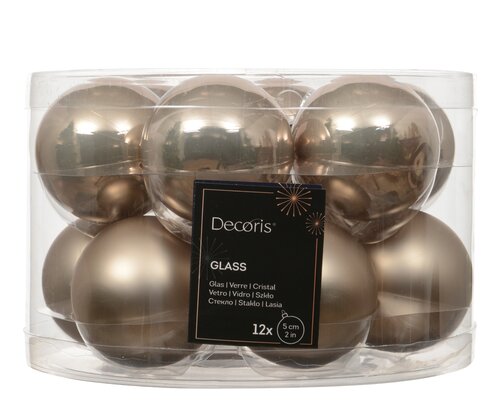 Decoris Kerstballen glas - D5cm Smokey parel 12 stuks