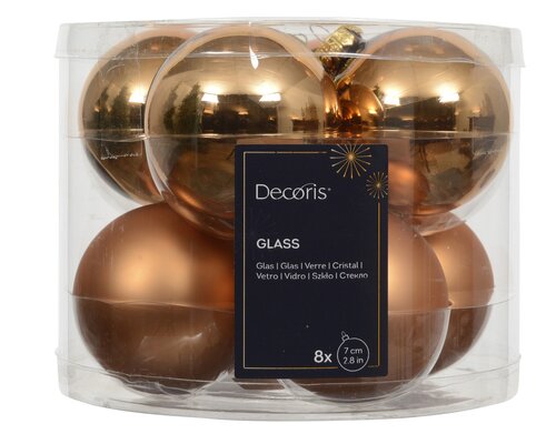 Decoris Kerstballen glas - D7cm Brandy 8 stuks - afbeelding 1