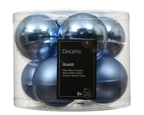 Decoris Kerstballen glas - D7cm Ochtendblauw 8 stuks - afbeelding 1