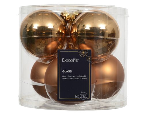 Decoris Kerstballen glas - D8cm Brandy 6 stuks - afbeelding 1