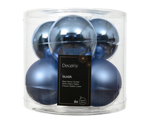Decoris Kerstballen glas - D8cm Ochtendblauw 6 stuks - afbeelding 1