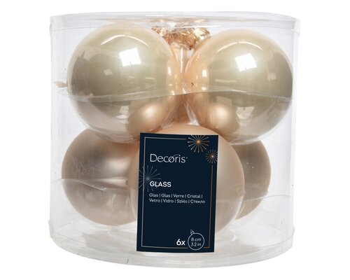 Decoris Kerstballen glas - D8cm Parel 6 stuks - afbeelding 1