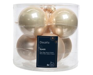 Decoris Kerstballen glas - D8cm Parel 6 stuks - afbeelding 1