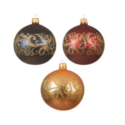 Decoris kerstballen glas matt curl border 3kl.ass