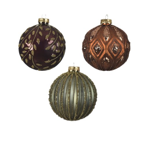 Decoris kerstballen glas matt-enamel 3ass - Mahonie/kleur(en)