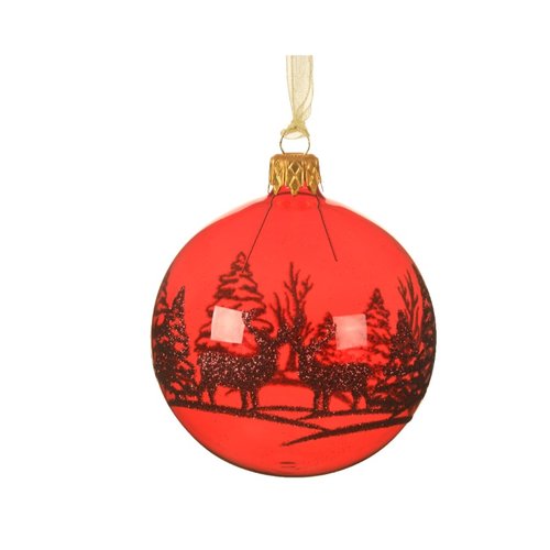 Decoris kerstballen glas shiny deer in forest - Kerstrood