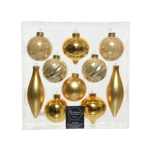 Decoris kerstballen glas shiny-matt-enamel-antique mix - parel/Goud