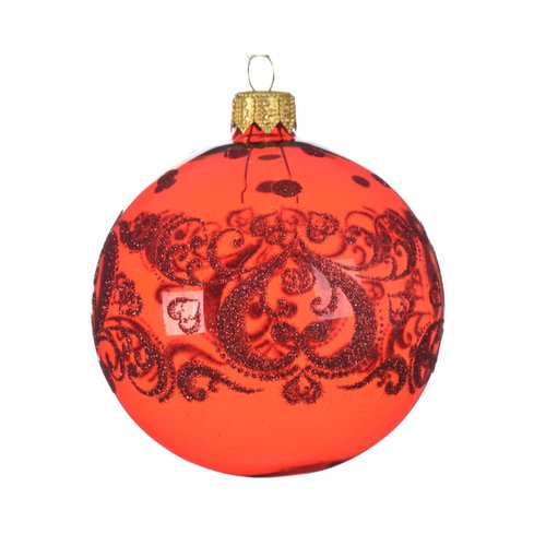 Decoris kerstballen glas transparent shiny heart curl border - Kerstrood